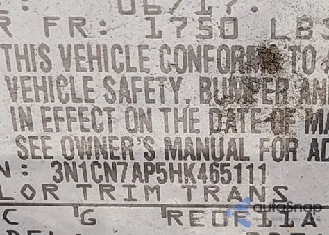 2017 Nissan Versa 1.6 Sv from USA, damaged, VIN 3N1CN7AP5HK465111